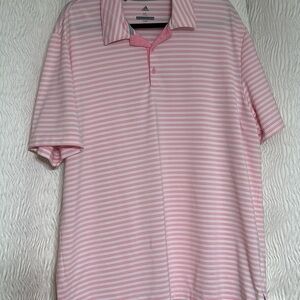 Adidas Golf Polo Shirt Mens Pink Striped Casual Sports Outdoor-Size XL